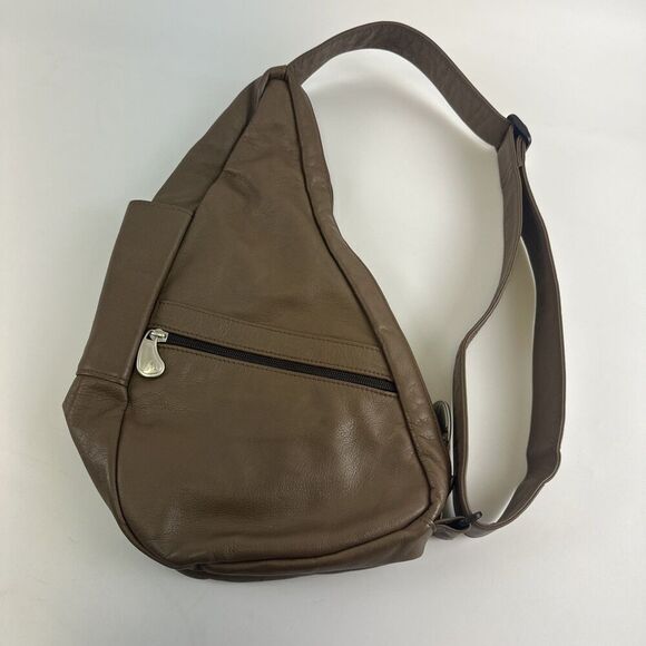 Ameribag Healthy Back Bag Extra Small Leather Brown Zip Sling Adjustable Strap